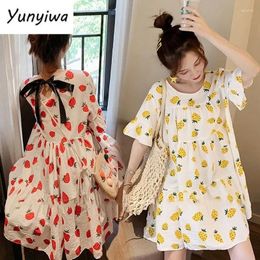 Party Dresses Mini Women Strawberry-print Japanese Style Chic Leisure Loose Kawaii Juvenile Simple Harajuku Teen Girls College Summer