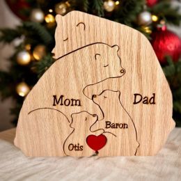 Miniatures Free Engraving Custom Hugging Bear Family Wooden Puzzle Personalized Christmas Birthday Gift Family Name Sculpture 29 Names