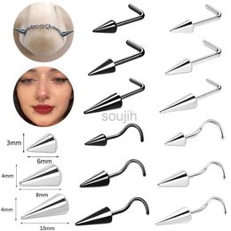 Body Arts ZS 20G Black Spike Nostril Piercings Stainelss Steel Cone Nose Studs Doule Nose Piering Jewellery Long Spike Nostril Ring Chain d240503