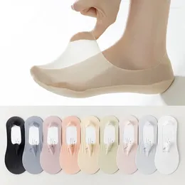 Women Socks Summer Invisible No Show Solid Colour Silicone Non-slip Low Cut Boat Seamless Ultra-thin Ice Silk Sock Slippers