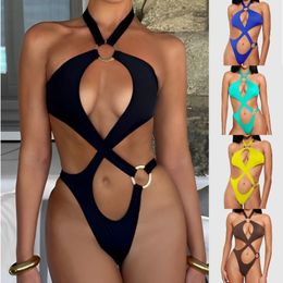 Seksi Tasarımcı Gençlik Kız Bikini Set Bir Parçalı Mayo Moda Metal Aksesuarları Mayo Monokini Plaj Yüzme Giyim Mayo Takım Tesap Tongs Top Bodysuit Biquini