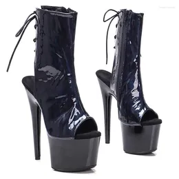 Dance Shoes Auman Ale 17CM/7inches PU Upper Sexy Exotic High Heel Platform Party Women Peep Toe Ankle Boots Pole 134