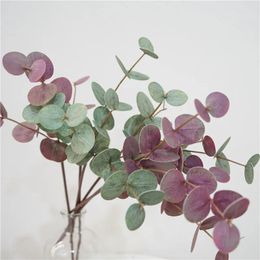 Decorative Flowers 6pcs/lot Artificial Green Plants 3D Eucalyptus Mesh Leaves Home Living Room Decoration Simulation Plant Purple Leaf