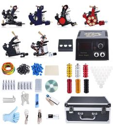 2017 Professional Tattoo Kit 6 Machine Guns Shader Liner Power Supply 50 Needles Tip with Store Box Tattoo Set Three Pin US Plug4714164