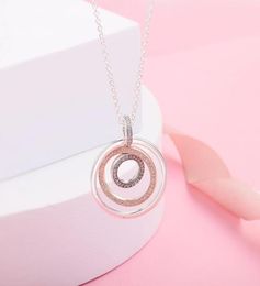 925 Sterling Silver Signature Two-tone Circles Pendant Necklace Chain For Women Men Fit Style Necklaces Gift Jewellery 389483C01-604219723