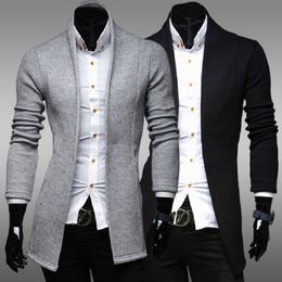 Korean Men Trench Coat Grey Black Men Style Casual Jackets For Turn-Down Collar Cardigan Mens Overcoat 2020 New Autumn Q830 272F