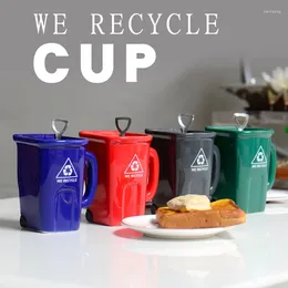 Mugs Square Trash Can Ceramic Mug Green Recyclable Bucket Water Cup Creative Strange