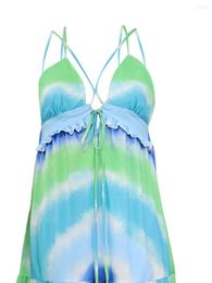 Casual Dresses Women Slip Dress Sleeveless Backless Tie-up Tie-dye Print Summer Swing Long