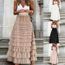 Skirts Wepbel Y2K Summer Big Swing Women High Waist Solid Colour Fashion Mesh Tiered Skirt Casual Cake