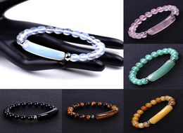 8MM Healing Stone Strand Bracelet Natural Gemstone Stretch Beads Bar Rectangle Chakra Crystal Energy Charm Bracelets Handmade Jewe8768644