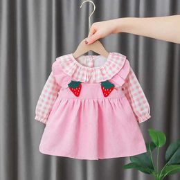 Girl's Dresses Cute Baby Girl Dress Clothes Strawberry Pink Plaid Toddler Dress Birthday Party Princess Costume Doll Collar Kid Children