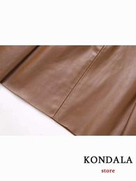 Skirts Vintage PU Solid Brown Belt Women A Line Mini Skirt Fashion Autumn Sxey Highstreet New Chic Zipper Pleated Skirt