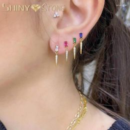 Dangle Earrings 925 Sterling Silver Minimal Delicate Rectangle Colourful Cz Spike Charm Earring Simple Gold Vermeil Jewellery