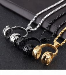 Stainless Steel Hip Hop Jewellery Vintage Men Rock Punk Rapper Disc Headset Microphone Pendants Chains Necklace Nightclub Singer DJ 3004542