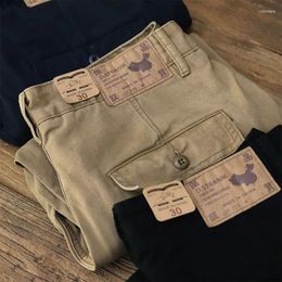 Men's Pants 845# Autumn American Retro Twill Amekaji Chino Cargo Simple Cotton Washed Straight Business Casual Trousers