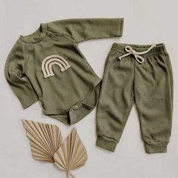 Clothing Sets 2PC Leisure Style New Autumn Baby Girl Boy Sets Long Sleeves Rainbow Cotton Sweatshirts+Pants Child Casual ClothesL2405