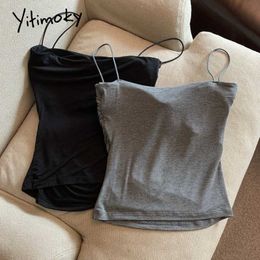 Women's Tanks Camis Womens top built-in bra with spaghetti shoulder straps womens solid Colour casual summer Camis womens tight fitting braL24029