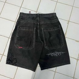 Men's Shorts Streetwear JNCO shorts Y2K hip-hop retro embroidered black denim fitness bag jeans new mens basketball shortsL2405