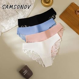 Women's Panties Sexy Transparent Seamless Lace Female Underwear Low-Waist Elasticity Briefs For Ladies Ice Silk Soft Lingerie
