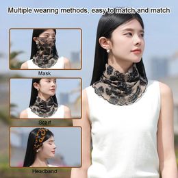 Scarves Summer UV Protection Face Scarf For Women Sunscreen Ring Neck Foulard Bandana Floral Print Lady Shawls Head Wraps Cover