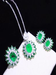 Earrings Necklace Exquisite 925 Sterling Silver Jewelry Set Emerald Gemstone Rings Fine Women Color Treasure6650007