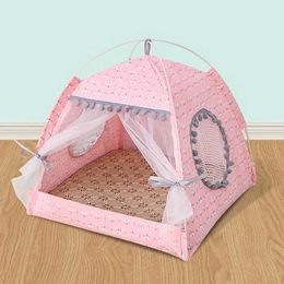 Cat Beds Furniture Sweet Princess Cat Bed Foldable Cats Tent Dog House Bed Kitten Dog Basket Beds Cute Cat Houses Home Cushion Pet Kennel Products