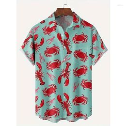 Men's Casual Shirts 2024 3D Printed Lobster Doodle Crab Print Shirt For Women And Children Fashion Hawaiian Top Shorts