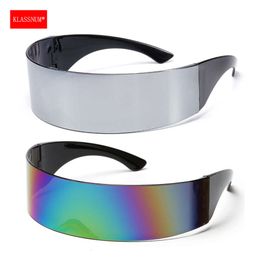 KLASSNUM Women Future Technology Sunglasses Y2K Laser Eyeglasses Anti UV400 One Peice Mirrored Lens Eyewear Men Glasses