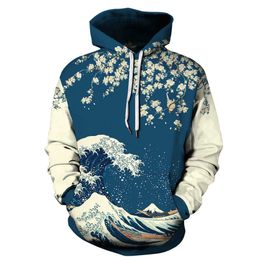 Men's Hoodies Sweatshirts Lattice Votex Japanese Great Wave Off Kanagawa Plum 3D Printed Mens Hoodie Womens Hooded Sweatshirt Zipper Clothing S-3XL Q240506