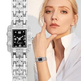 Wristwatches Luxury Sliver Metal Women Bracelet Wrist Watch Top Brand Fashion Crystal Quartz Elegant Square Ladies Clock