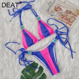 Women's Swimwear Fashion Patchwork Diamonds Decoration Bikini 2024 Summer Trendy Bandage Backless Swimsuit Female 11XX9170