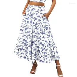 Skirts Personalized Women's Casual Floral Print A-line Skirt Temperament Commuting Female Clothing Summer 2024 Women Fashion