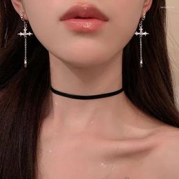Dangle Earrings Gothic Fashion Crystal Cross Tassel Hanging Small Chain Hoop For Women Temperament Party Jewelry Gift Aretes De Mujer