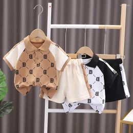 Clothing Sets Baby Boy Summer Simple Clothes Set Children's Fashion Letter Print Polo Shirt Denim Shorts 2-Piece Suits 0-5 Year Old
