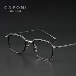 CAPONI Pure Mens Glasses Frame Computer Anti-Blue Light UV400 Protection Eyeglasses Fashion Retro Spectacles JF22010 240430