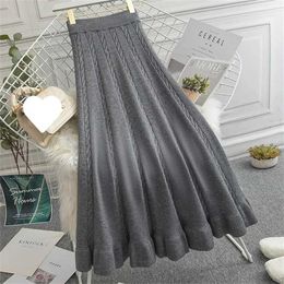 Skirts 2024 New Knitted Long Maxi Skirt Women Fall Winter Casual Thick Warm A Line Elegant High Waist Korean Fashion Female Ladies