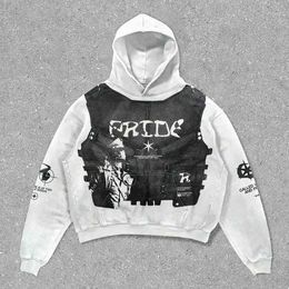 Men's Hoodies Sweatshirts Harajuku armored printed hoodie womens top track suit mens couple 2024 street clothing sportswear Gothic Y2k Q240506