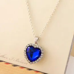 Pendant Necklaces Classic Blue Zircon Peach Heart Titanic Ocean Love Eternal Necklace Sweater Chain Jewellery