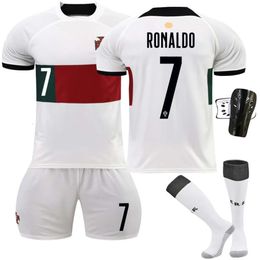 Football Jersey 2223 away white No.7 Cristiano football jersey set with original socks and short sleeves for the 2022 World Cup