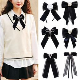 Bow Ties Women Lace Ribbon Brooch Pin Jabot Collar Bowtie Corsages Pre-Tied Necktie Clip