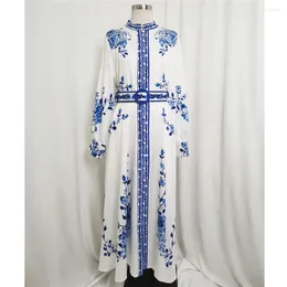 Ethnic Clothing Muslim Women Floral Print Abaya Long Maxi Dress Tuekey Kaftan Dubai Arab Robe With Belted Ramadan Islamic Jalabiya Eid Gown