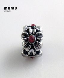 Wholesale Diy Jewellery Flower Charm Beads Silver Plated With Red Crystal Plum Loose Beads Fits European Charm Bracelets Free Shipping3319364