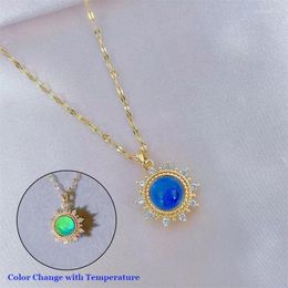 Chains GD Emotionally Responsive Color Shifting Sunflower Pendant Necklace Shimmering Gold Durable Stainless Steel Exquisite Gift