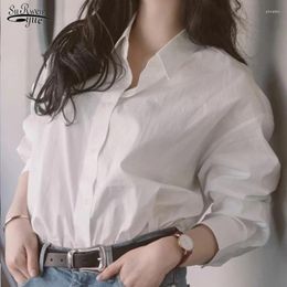Women's Blouses Loose Casual Long Sleeve Cotton Shirt Simple Style Office Lady Autumn Wear Tops Fashion White Blusas Mujer 12509