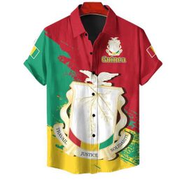 Men's Casual Shirts Africa Guinea Map Flag 3D Print Shirts For Men Clothes National Emblem Beach Shirts Patriotic Coat Of Arms Blouses Male Tops Y240506