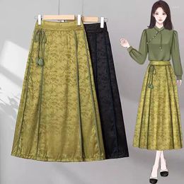 Skirts Large Size Women's Spring/Summer Chinese Style Satin Jacquard Horse Face Skirt Versatile And Elegant Retro Saias K521