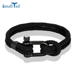 Charm Bracelets Black Stainless Steel Men Women Outdoor Camping Shackle Rope Couple Jewellery