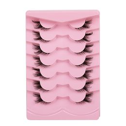 7 pairs Half Fox Eyelashes Custom Logo wholesale Popular Half Eyelashes 3d Corner Lashes With Custom Eyelash Packaging