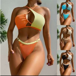 Women's Swimwear 2024 New Bikini Split Swimsuit Colour Contrast Sexy Hollow Beach Hot Spring Resort Swimsuit