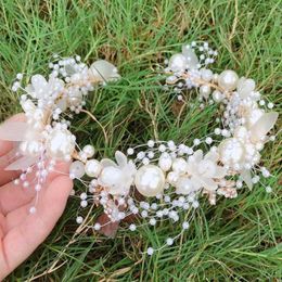 Wedding Hair Jewellery Elegant Bridal Headband Imitated Pearl Vine Floral Crystal Garland Hair Bands Wedding Party Princess Bride Head Hoop Headdress